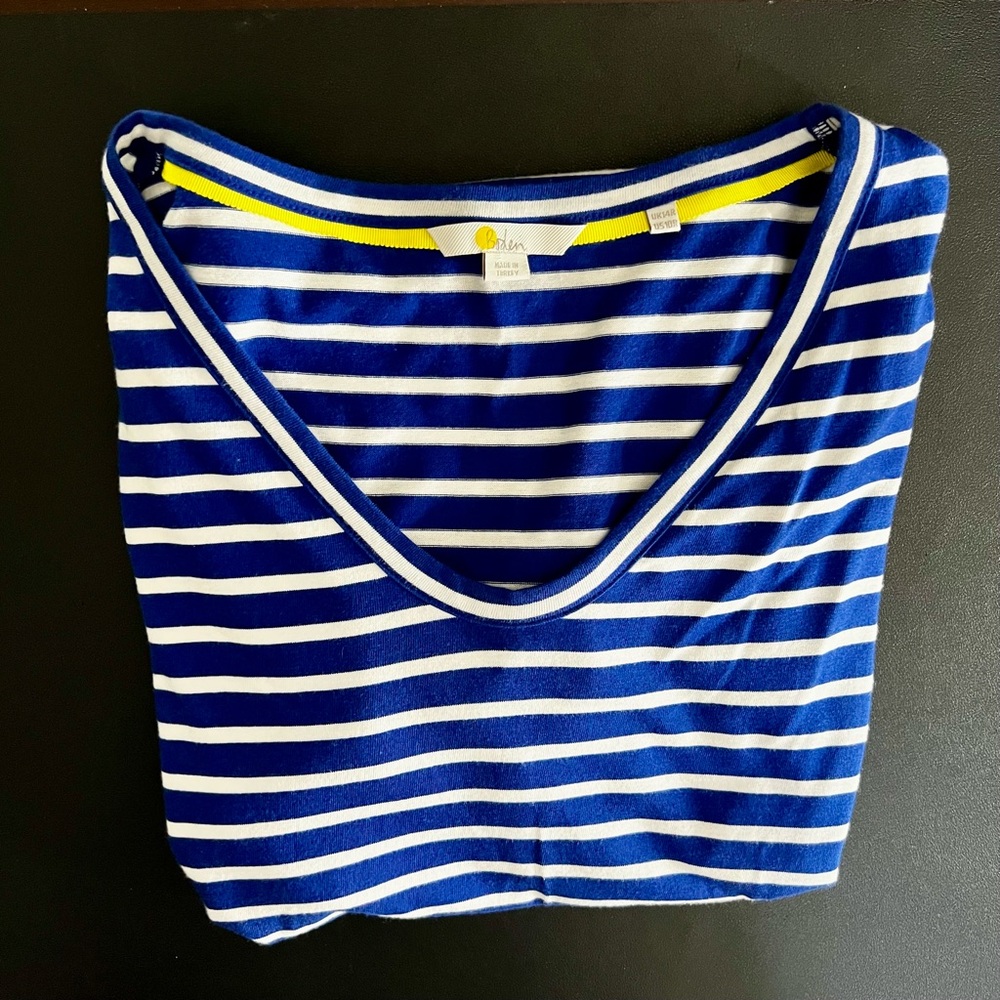 BODEN Imogene Striped Cotton- Blend Jersey Dress with Ruffle Sleeves - Picture 9 of 9